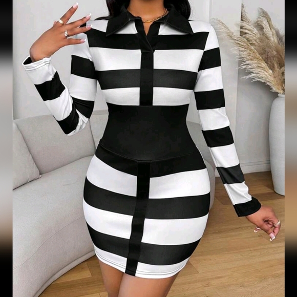 Black and White Striped Women's Dress - Picture 2 of 8